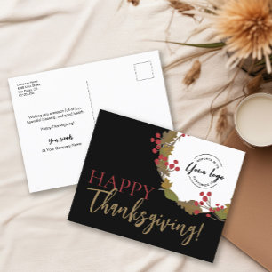 Cartão Postal De Festividades Logotipo comercial do Autumn Wreath de Feliz Ação
