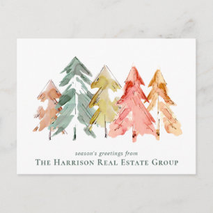 Cartão Postal De Festividades Logotipo comercial QR Árvores de pinos de código Q