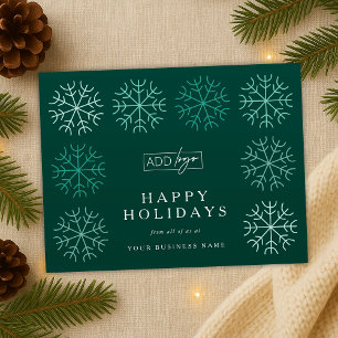 Cartão Postal De Festividades Logotipo da empresa Flocos de neve verdes em floco