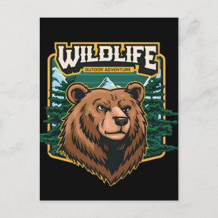 Cartão Postal De Festividades Logotipo Vintage ao Ar Livre com Urso Cinzento Fer