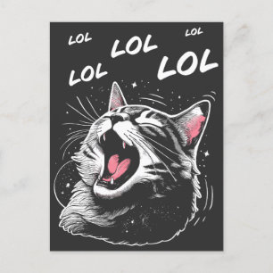 Cartão Postal De Festividades LOL Rindo Gato
