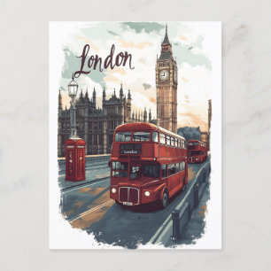 Cartão Postal De Festividades London Cityscape com Barramento de Decker Duplo e