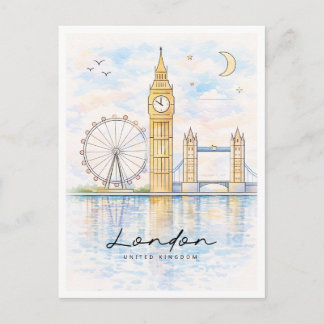 Cartão Postal De Festividades London Cityscape Watercolor | United Kingdom