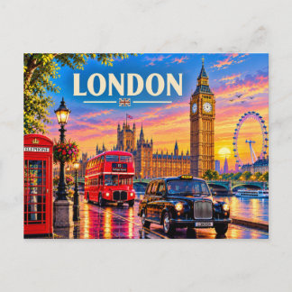 Cartão Postal De Festividades Londres Inglaterra Viagem Vintage - Big Ben, Ônibu