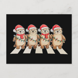 Cartão Postal De Festividades Lontra de Natal Luzes de Natal Chapéu de Papai Noe