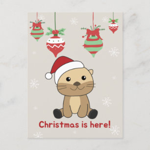 Cartão Postal De Festividades Lontra Natal Neve Animais Lontra Férias