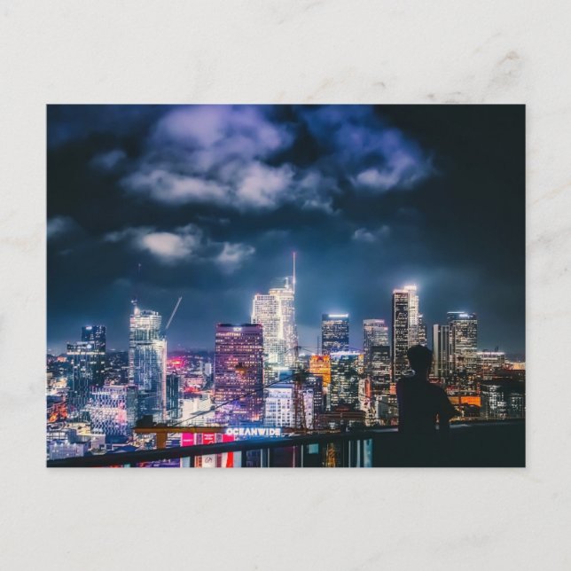 Cartão Postal De Festividades Los Angeles Skyline Night Sky (Frente)