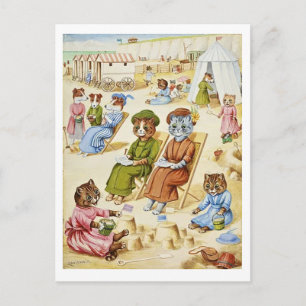 Cartão Postal De Festividades Loui Wain, Gatos na Praia,