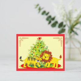 Cartão Postal De Festividades Loving Lion & Tiger Happy Holiday Postcard