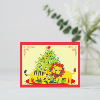 Cartão Postal De Festividades Loving Lion & Tiger Happy Holiday Postcard