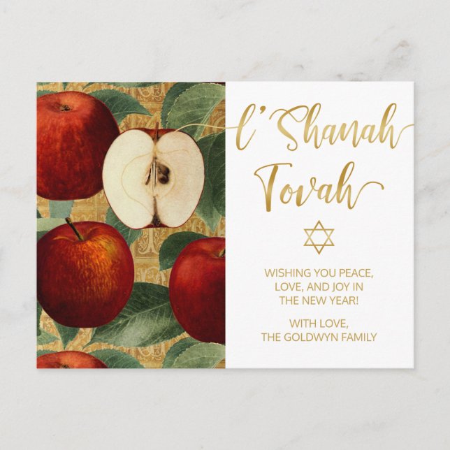 Cartão Postal De Festividades L'Shanah Tovah Rosh Hashanah Maçãs Judias Brancas (Frente)