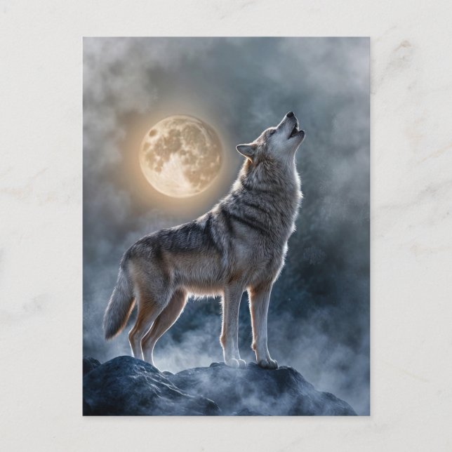Cartão Postal De Festividades Lua do Lobo Uivando no Solstício de Inverno (Frente)