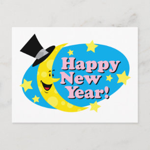 Cartão Postal De Festividades Lua e Estrelas de Ano Novo