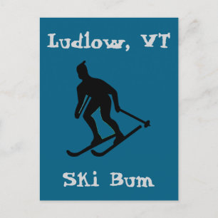 Cartão Postal De Festividades Ludlow, VT Ski Bum (Esqui Verde Montanha Vermont)