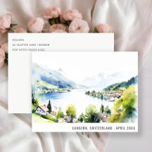 Lungern Suíça Aquarela Paisagem Viagem
