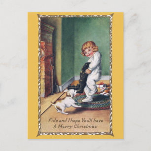 Cartão Postal De Festividades Lutas do cão para o quinhão do pilhagem do Xmas