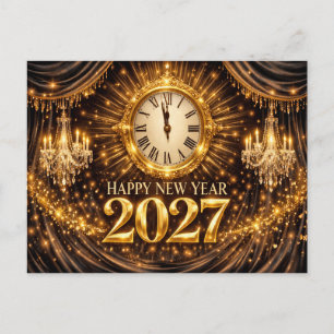 Cartão Postal De Festividades Luxuoso Dourado Preto Elegante Ano Novo 2027