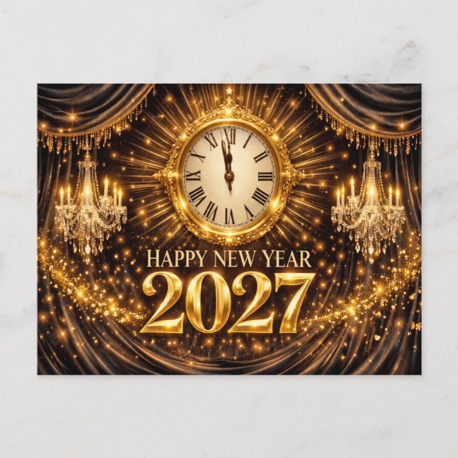 Cartão Postal De Festividades Luxurious Gold Black Elegant New Year 2027 (Frente)