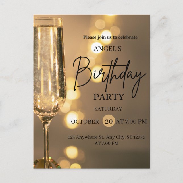 Cartão Postal De Festividades Luxury Gold Lights Birthday Invitation (Frente)