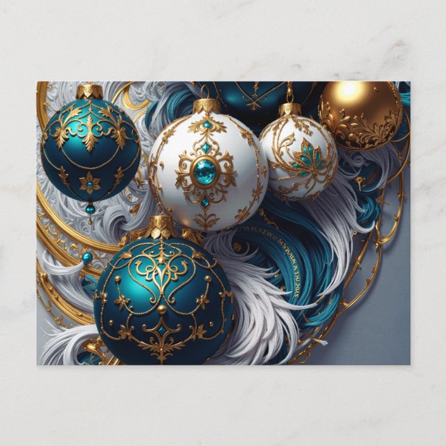 Cartão Postal De Festividades Luxus Weihnachtskugeln Blau Gold Ornament (Frente)