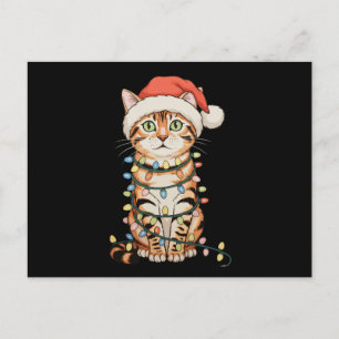 Cartão Postal De Festividades Luzes Da árvore De Natal Do Gato Bengal Chapéu Do 
