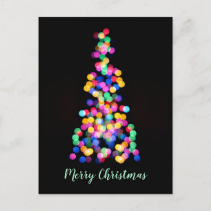 Cartão Postal De Festividades Luzes de Árvore de Natal Desfocadas Modernas e Neg