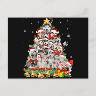 Cartão Postal De Festividades luzes de árvore de natal husky siberiano   cachorr