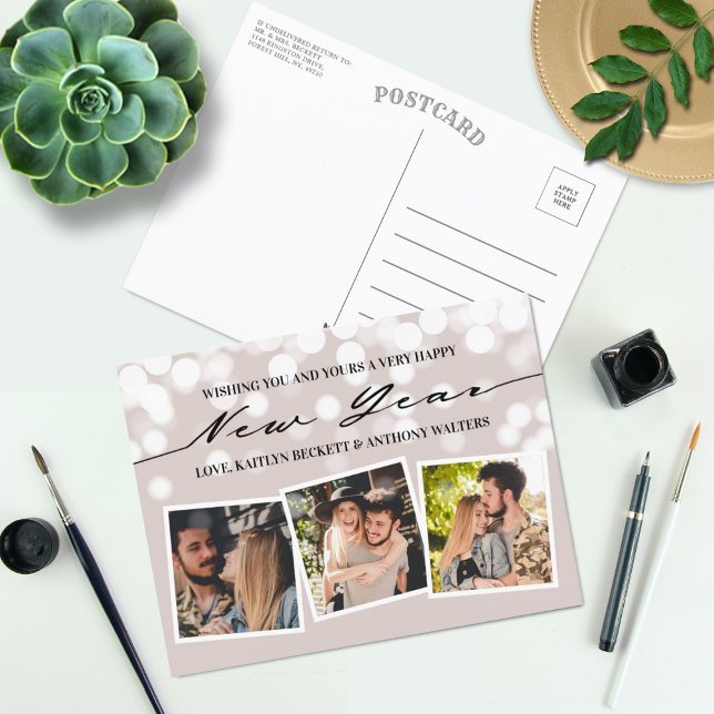 Cartão Postal De Festividades Luzes de Bokeh | Colagem Fotográfica de Ano Novo 3 (Criador carregado)