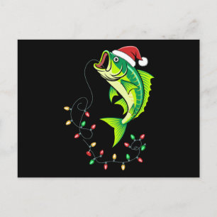 Cartão Postal De Festividades Luzes de Chapéu do Papai Noel de Peixe de Robalo d