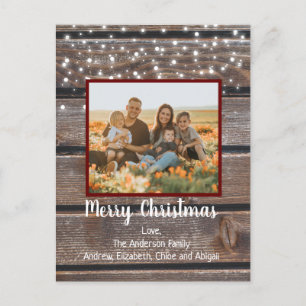 Cartão Postal De Festividades Luzes de Cordão de Madeira Rústica Natal Foto
