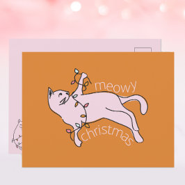 Cartão Postal De Festividades Luzes de Gato Rosa-Rosa de Natal