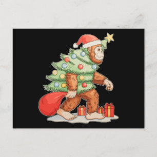 Cartão Postal De Festividades Luzes de Natal de árvore de Natal Bigfoot Sasquatc