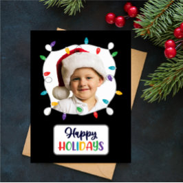 Cartão Postal De Festividades Luzes de Natal de Férias Felizes (adicione sua fot