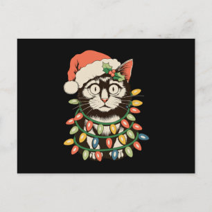 Cartão Postal De Festividades Luzes de Natal de Gato Preto Retro Divertidas Nata