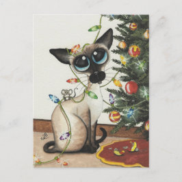 Cartão Postal De Festividades Luzes De Natal De Gato Siamês Por Amy Lyn Bihrle