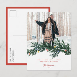 Cartão Postal De Festividades Luzes de Natal e Foto Verde