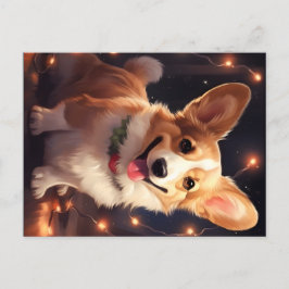 Cartão Postal De Festividades Luzes de Natal Feliz Corgi