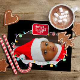 Cartão Postal De Festividades Luzes de Natal Feliz e Brilho (adicionar foto) Hol