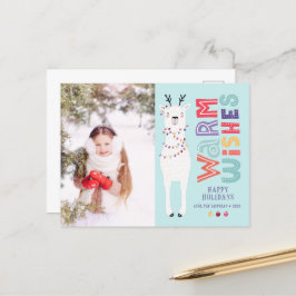 Cartão Postal De Festividades Luzes de Natal Modernas e Fofas de Llama em Cordão