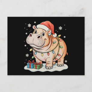 Cartão Postal De Festividades Luzes de Natal para Amante de Hipopótamo Temporada
