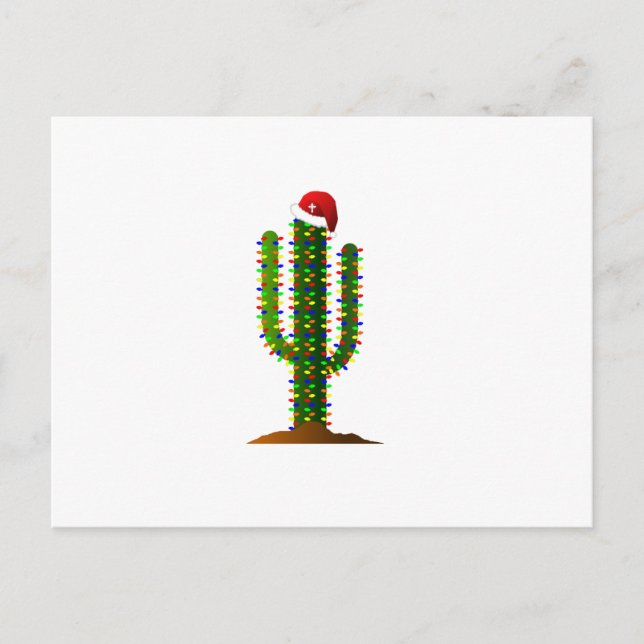 Cartão Postal De Festividades Luzes de Natal Saguaro Cactus arizona (Frente)