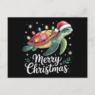 Cartão Postal De Festividades Luzes de Natal Tartaruga Marinha Chapéu do Papai N