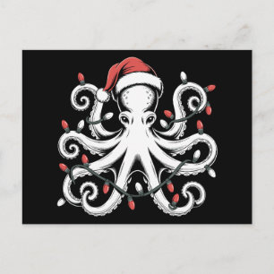 Cartão Postal De Festividades Luzes de Polvo de Natal com Chapéu de Papai Noel F