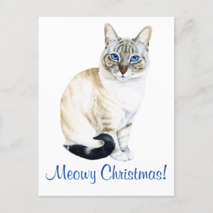 Cartão Postal De Festividades Lynx Point Siamese Cat Personalizado Natal
