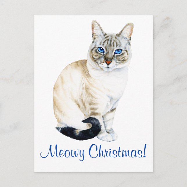 Cartão Postal De Festividades Lynx Point Siamese Cat Personalizado Natal (Frente)