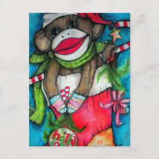 Cartão Postal De Festividades Macaco alegre da peúga do azevinho