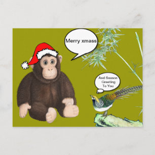 Cartão Postal De Festividades Macaco de Natal