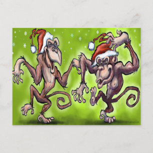 Cartão Postal De Festividades Macaco de Natal Elves