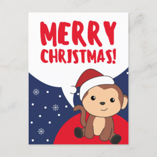 Cartão Postal De Festividades Macaco Natal Neve Animais de inverno Macacos Holan