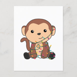 Cartão Postal De Festividades Macaco Natal Neve Inverno Animais Macacos